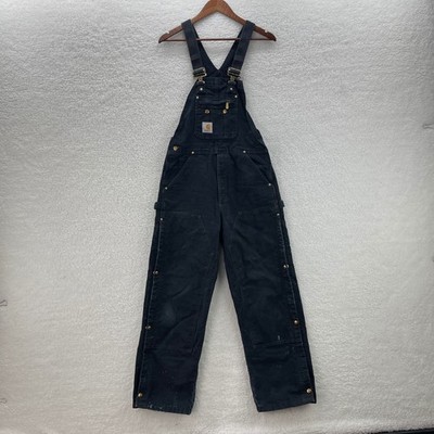 Carhartt Overalls Mens 30x30 Black R41 Duck Canvas Quilt Lined Double Knee Work