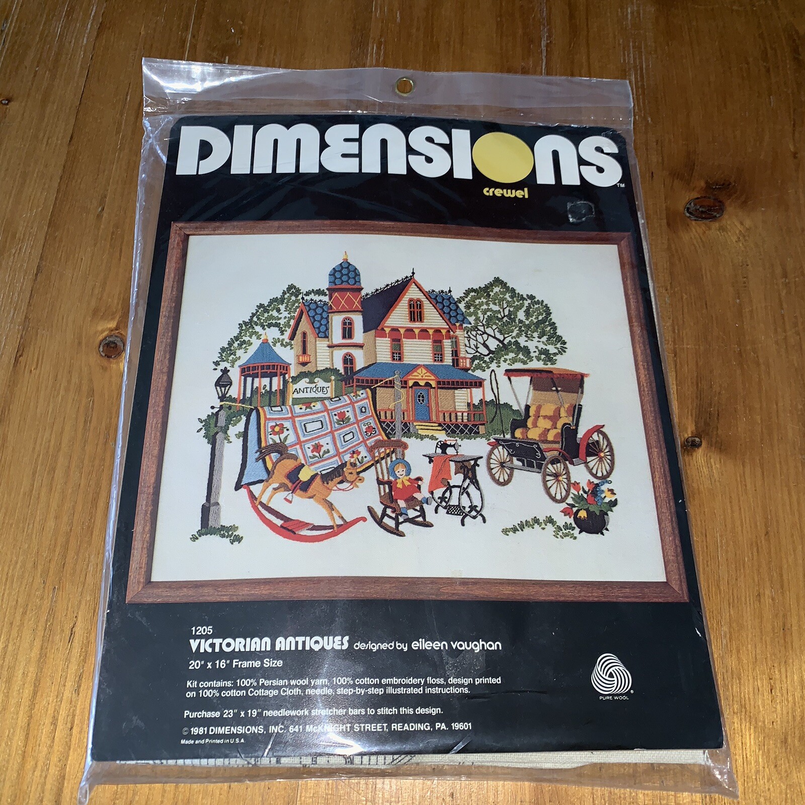 Vintage Dimensions Crewel Kit Victorian Antiques Eileen Vaughan 1981 Sealed 1205