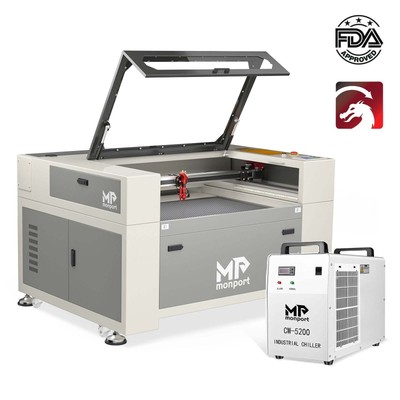 Monport 80W CO2 Laser Engraver Cutter 36x24 Bed Autofocus & CW5200 Water Chiller