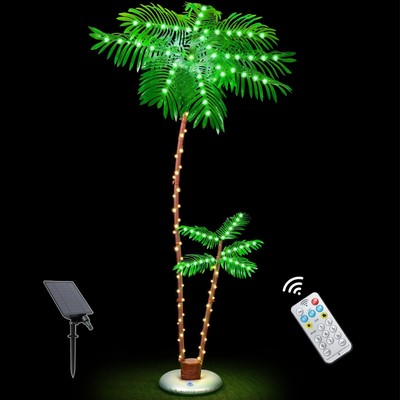 OUSHENG 7' Solar Lighted Palm Trees for Outside Patio, Bar Pool Deck Outdoor ...