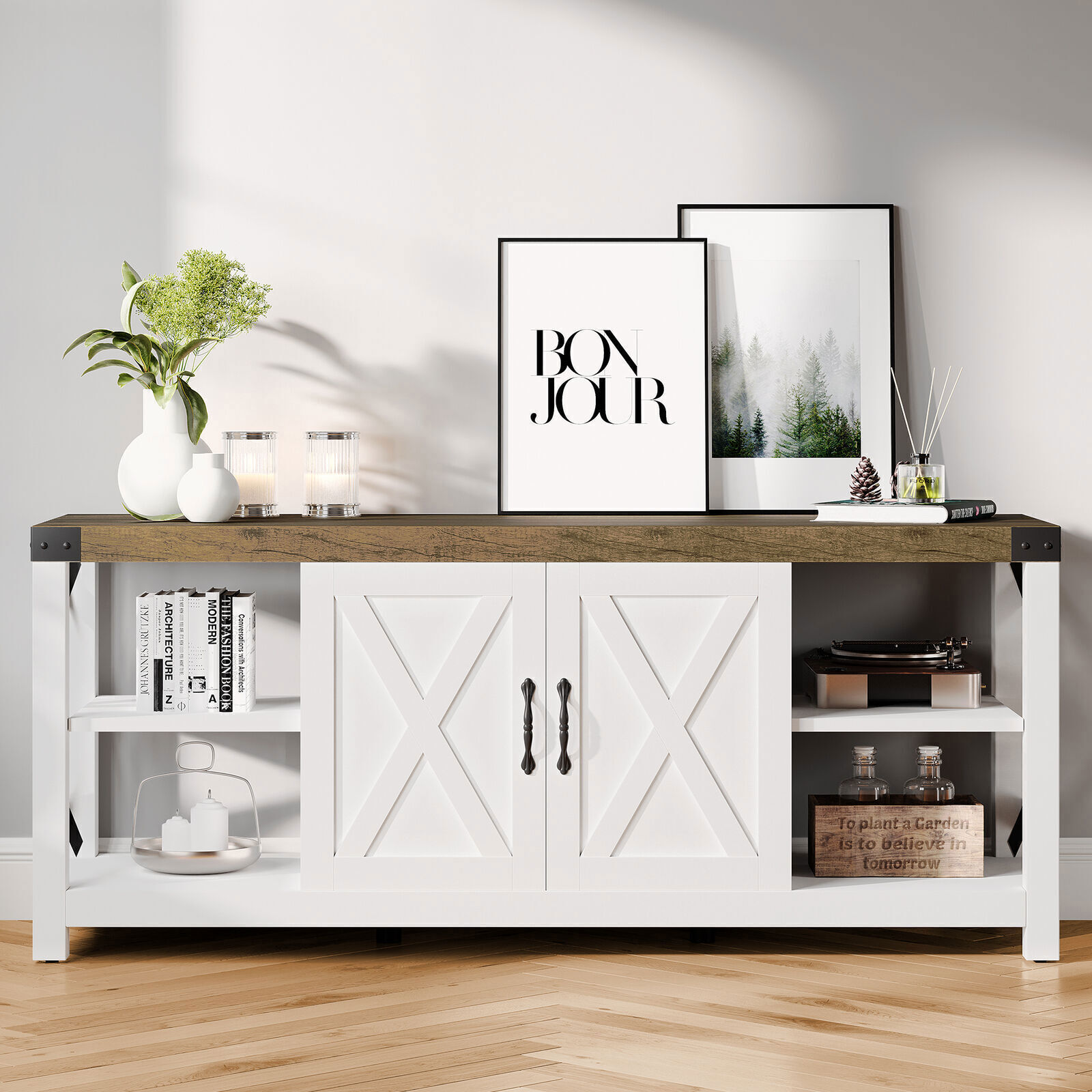 Cabinet Media Console Entertainment Center W/ Storage Shelve