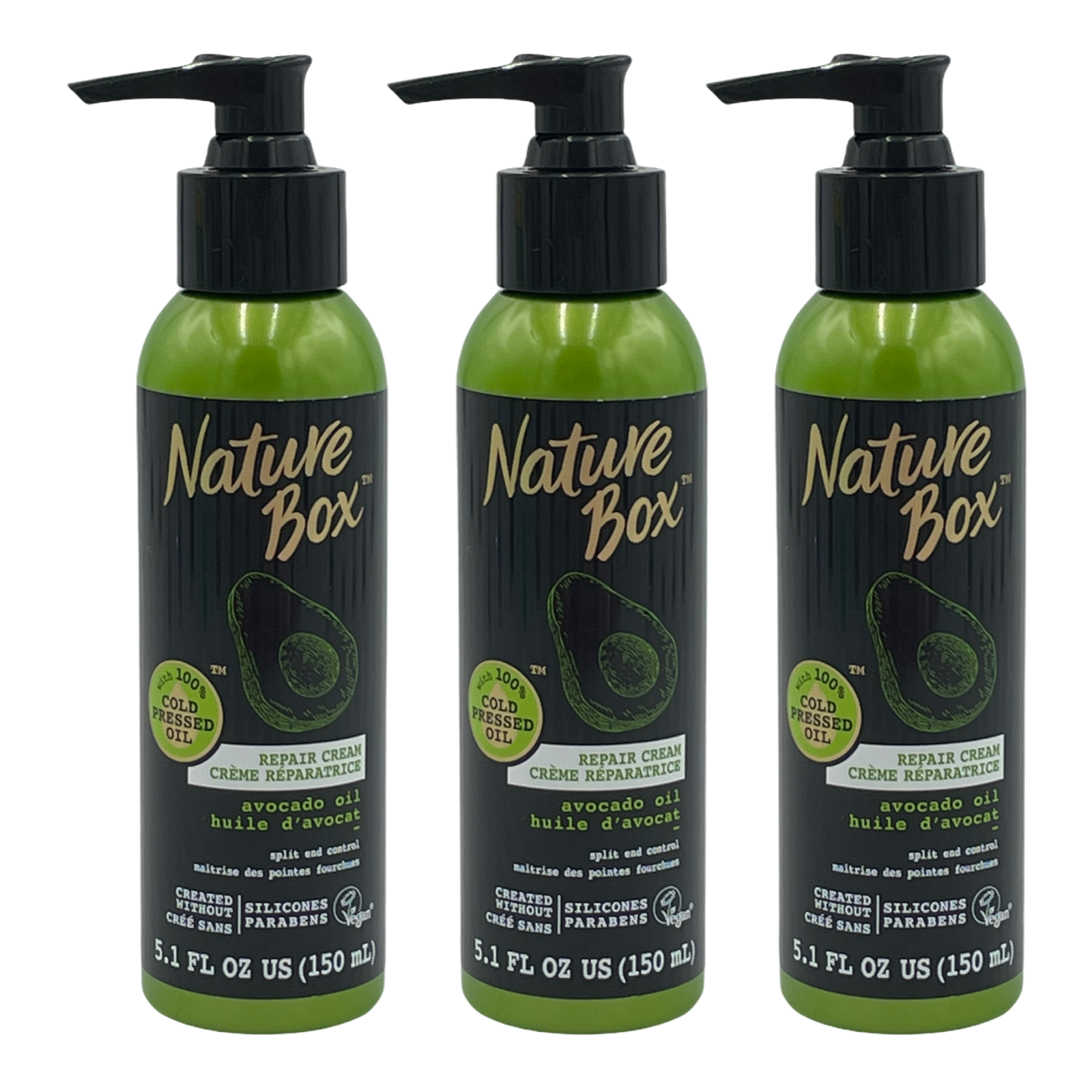 3 Pack Nature Box Repair Cream Avocado Oil Split End Control 5.1 oz Cold Pressed