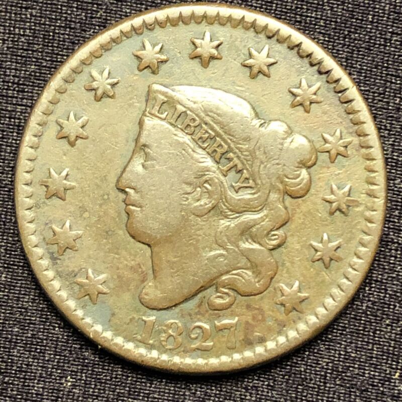 1827 CORONET HEAD LARGE CENT Nice Color And Surfaces