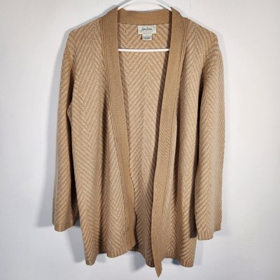 Neiman Marcus Cashmere Tan Chevron Open Front Cardigan S Neutral Cozy