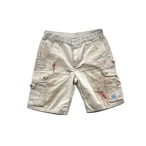 Vintage Carhartt Distressed Tan Paint Splatter Cargo Shorts