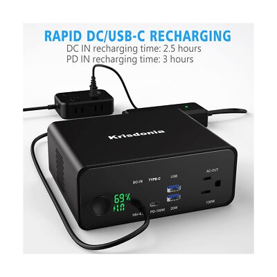 Krisdonia 130W Portable Power Bank, 148WH/40000mAh Portable Laptop Charger Ba...