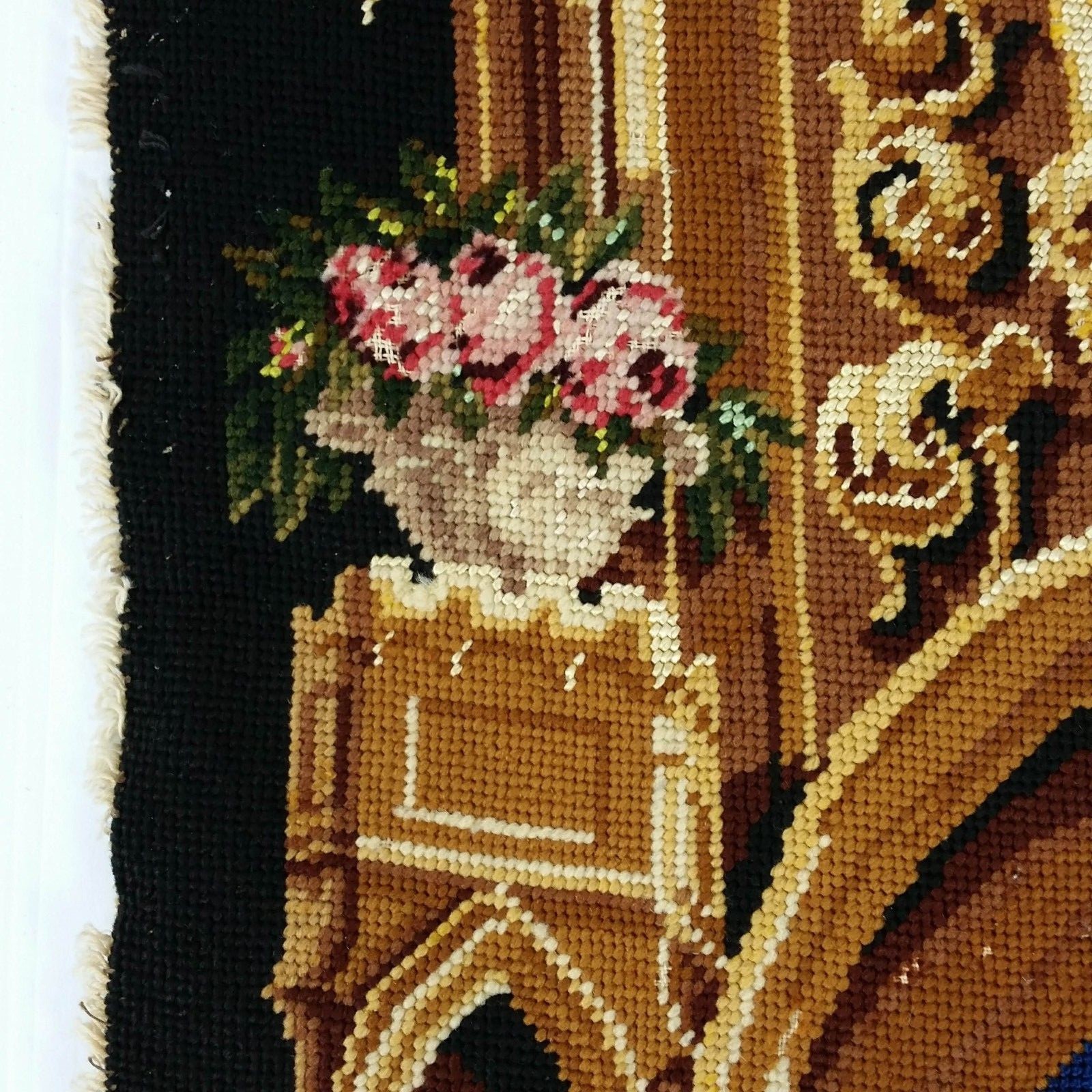 Vtg Finished Needlepoint Gothic Revival Image from Belgium Completed 34x22
