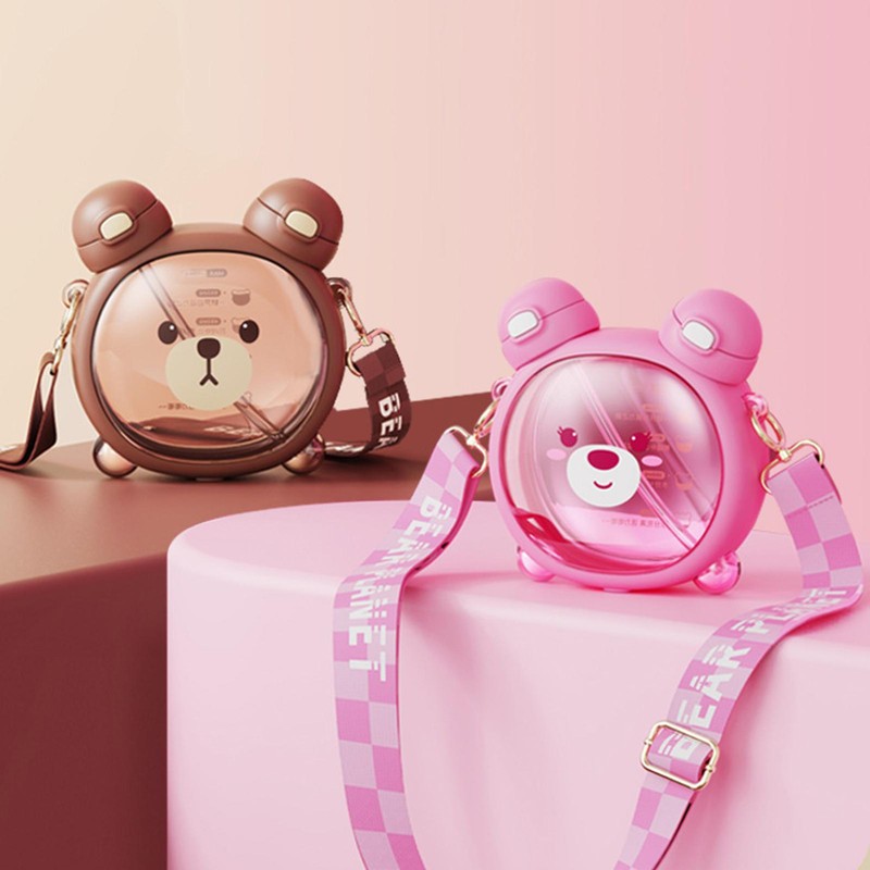 With Straw & Shoulder Strap Cute Bottle