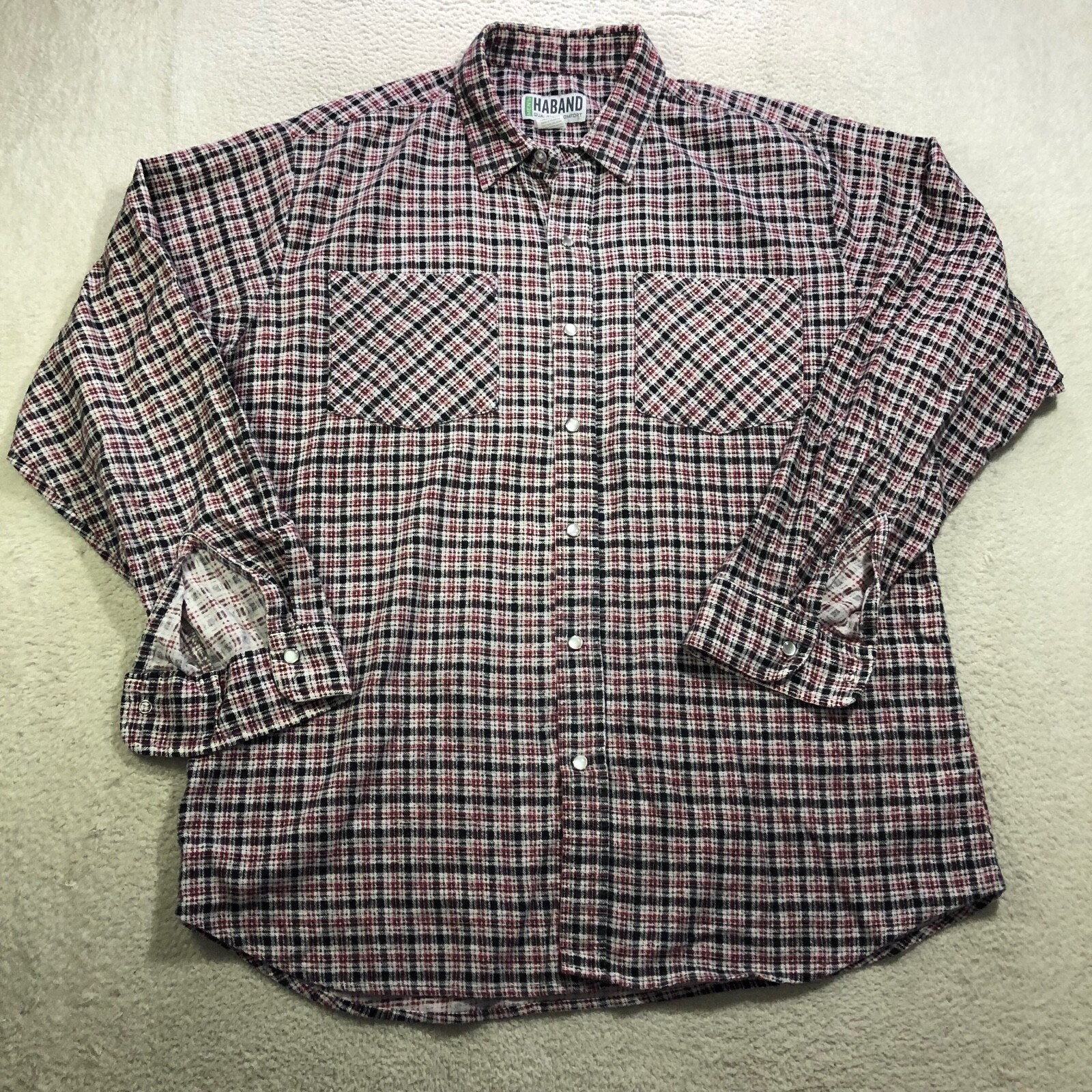 【PERSTEP】HOWLING CHECK SHIRT Vtg Haband Flannel Pearl Snap Shirt Mens Medium Pink Plaid