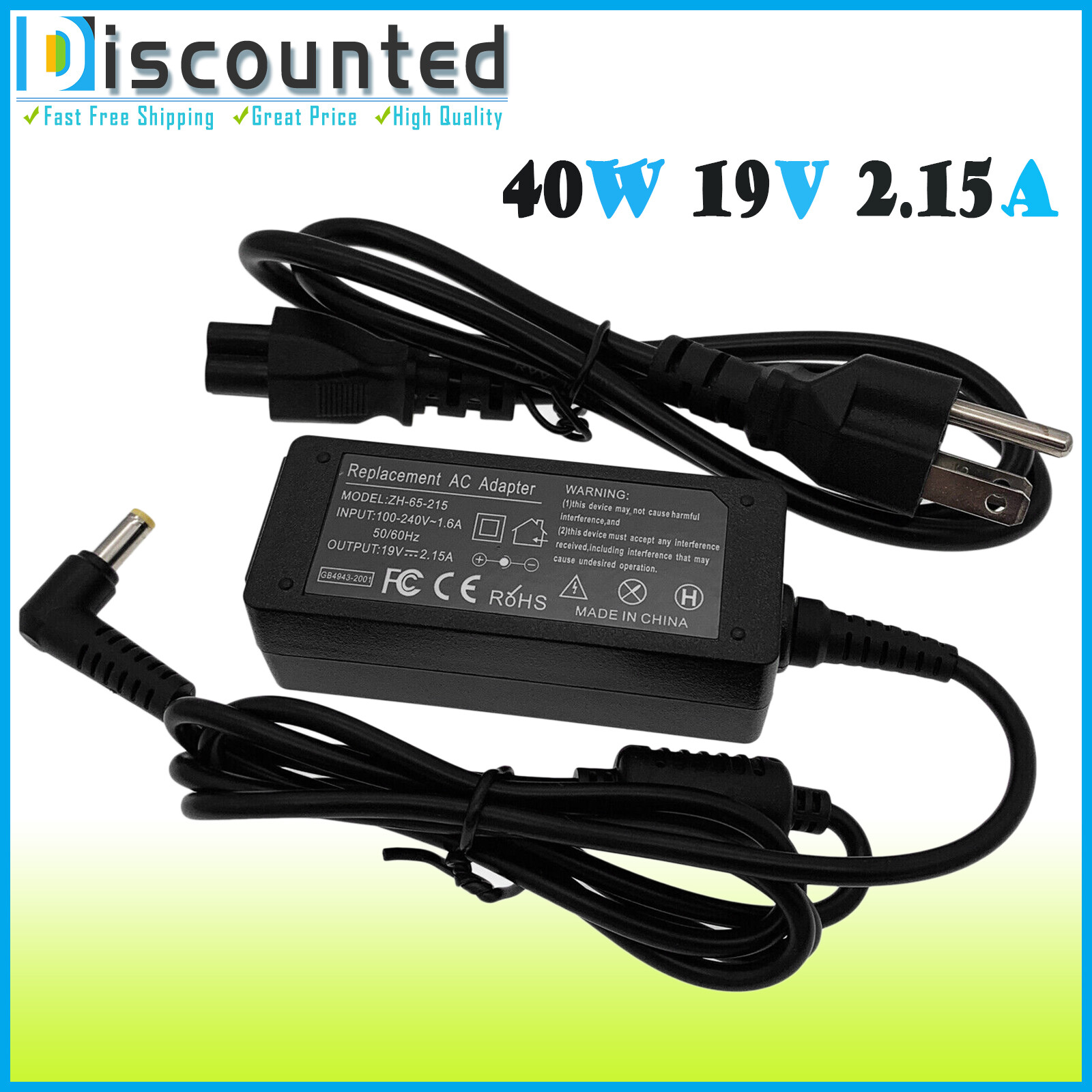For Acer Aspire One KAV60 NAV50 PAV70 ZA3 AC Adapter 19V 2.1