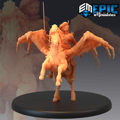 TABAXI FALLEN PEGASUS RIDER, Dungeons and Dragons Miniatures, Flying Mount Horse
