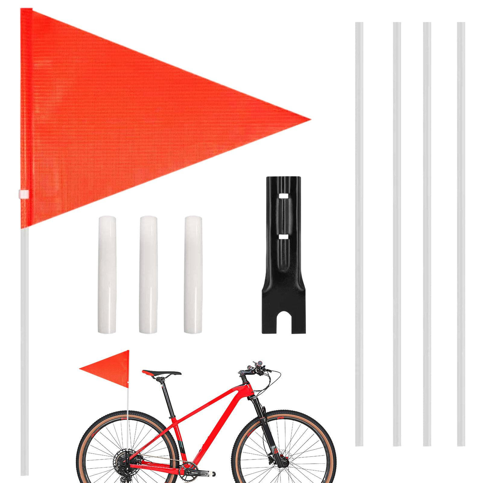Red Bicycle Safety Flag With Fiberglass Pole Adjustable Bike Trailer Flag Child