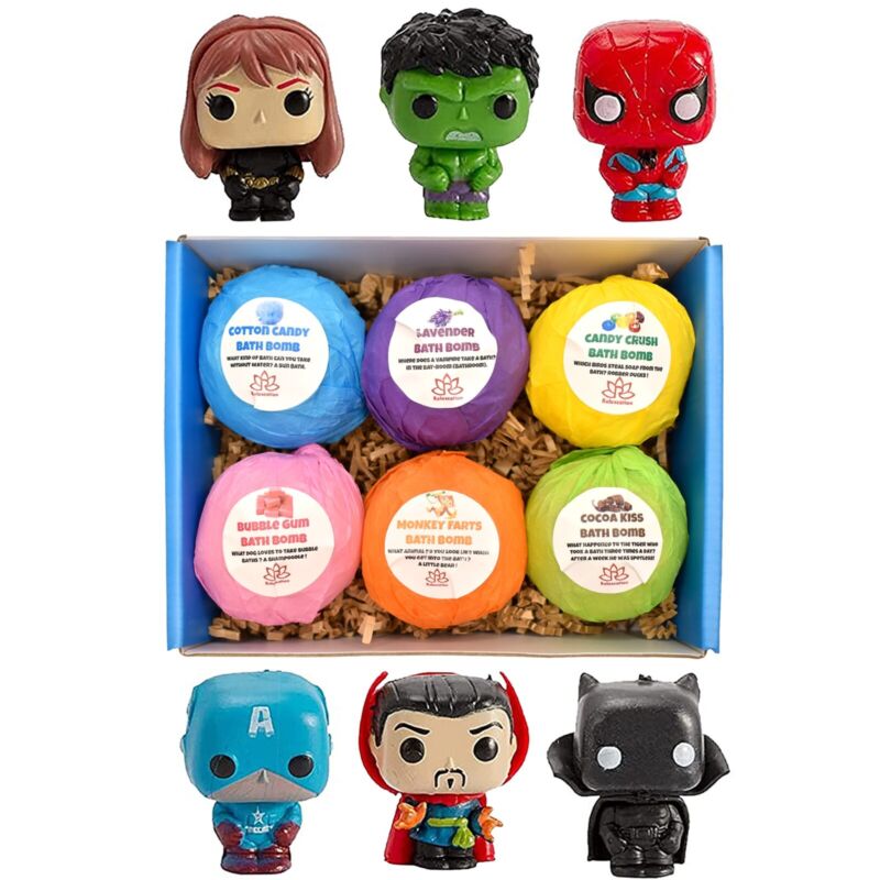 Superhero Bath Bombs for Kids: 6 Colorful Non-Toxic Bath Bombs with Surprise Toy