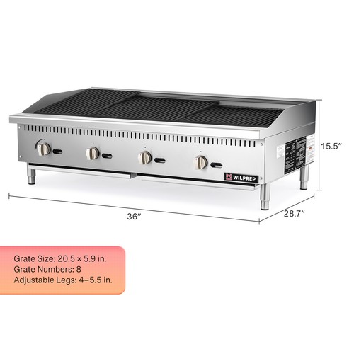 12/24/36/48'' Commercial Gas Grill Countertop Radiant Charbroiler NG & LPG CSA