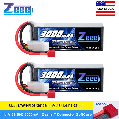 2x Zeee 11.1V 50C 3S Lipo Battery 3000mAh Deans T for RC Airplane UAV Drone Car
