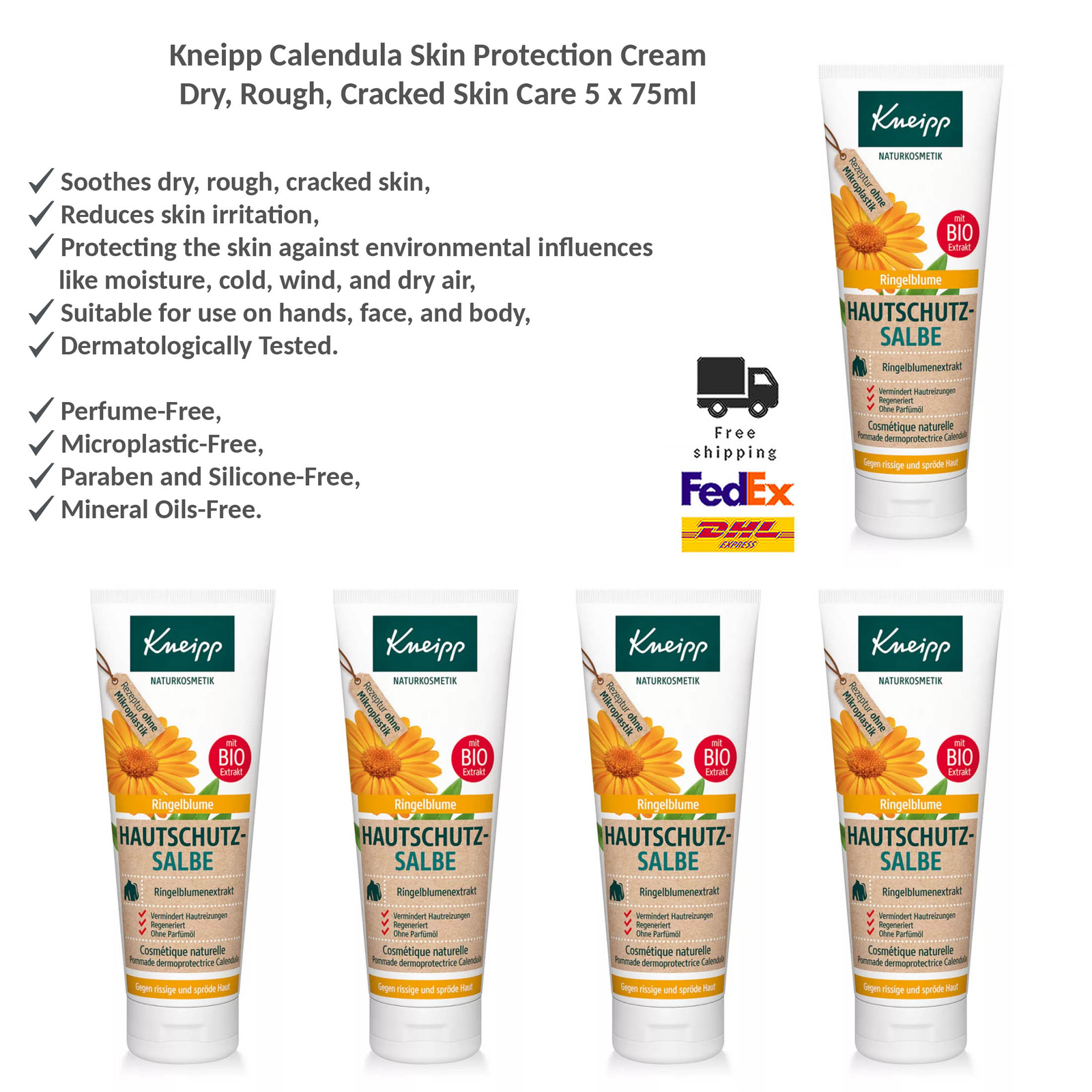 Kneipp Calendula Skin Protection Cream Natural Repair for Dry, Cracked Skin x5