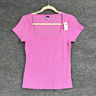 Old Navy Square Neck Top Womens Small Purple Textured Short Sleeve Fitted New