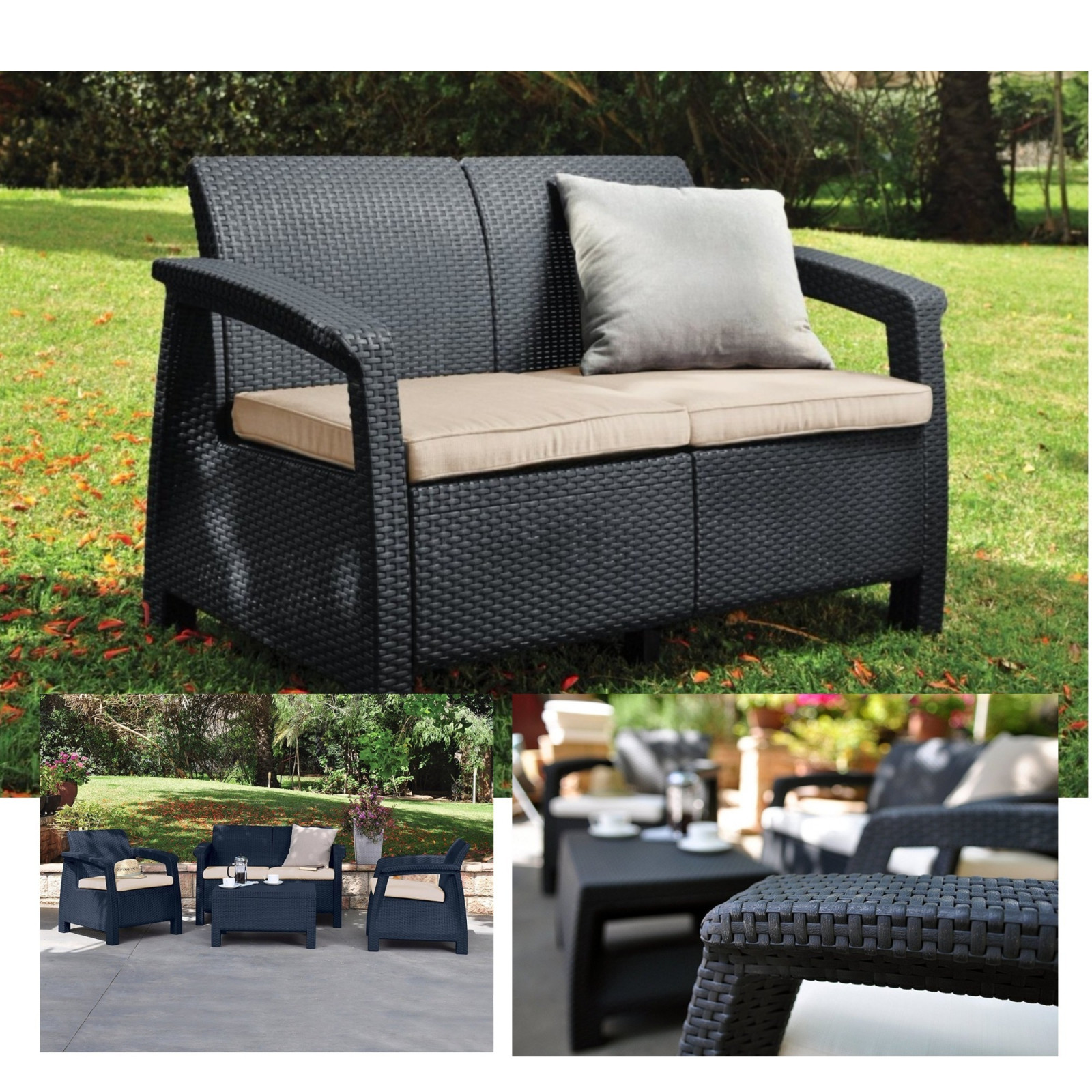 Details About Garden Patiosofa Outdoor Indoor Corfu Rattan Furniture Graphite Cushion 2 Seate