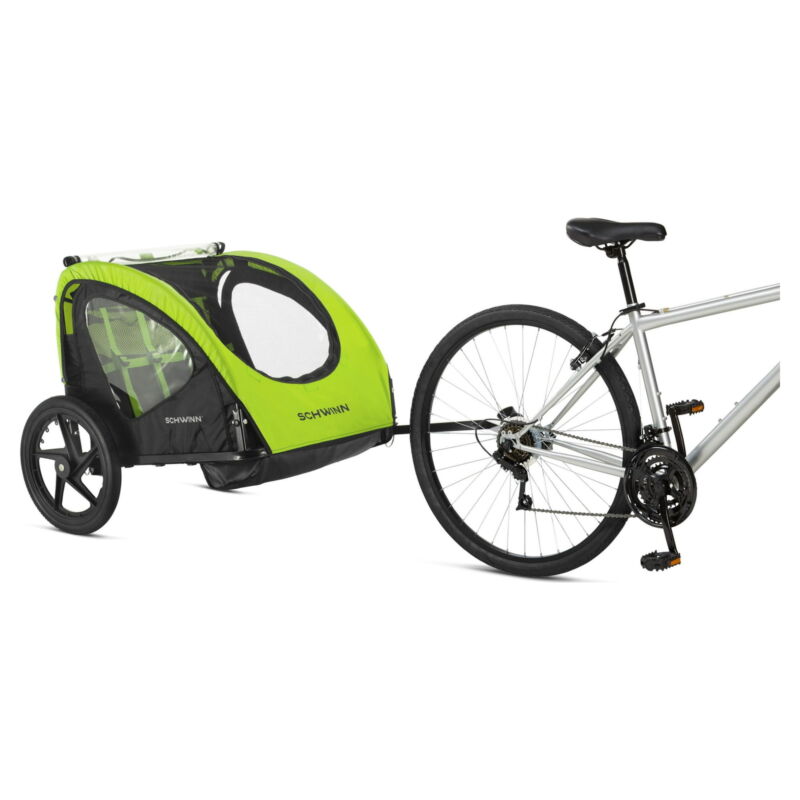 Schwinn Shuttle Foldable Bike Trailer, 2 Seats, Green & Black