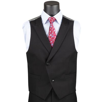 VINCI Men's Black 3-Piece Modern Fit Suit w/ Adjustable Waist - NEW