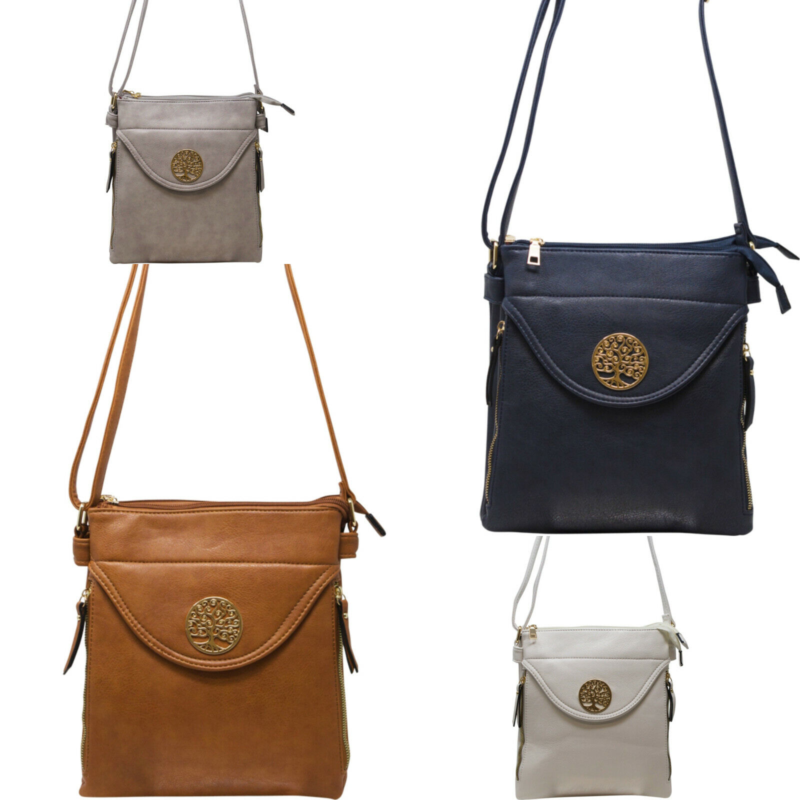 Ladies Tree Badge Cross Body Bag Women Side Zipped Pocket