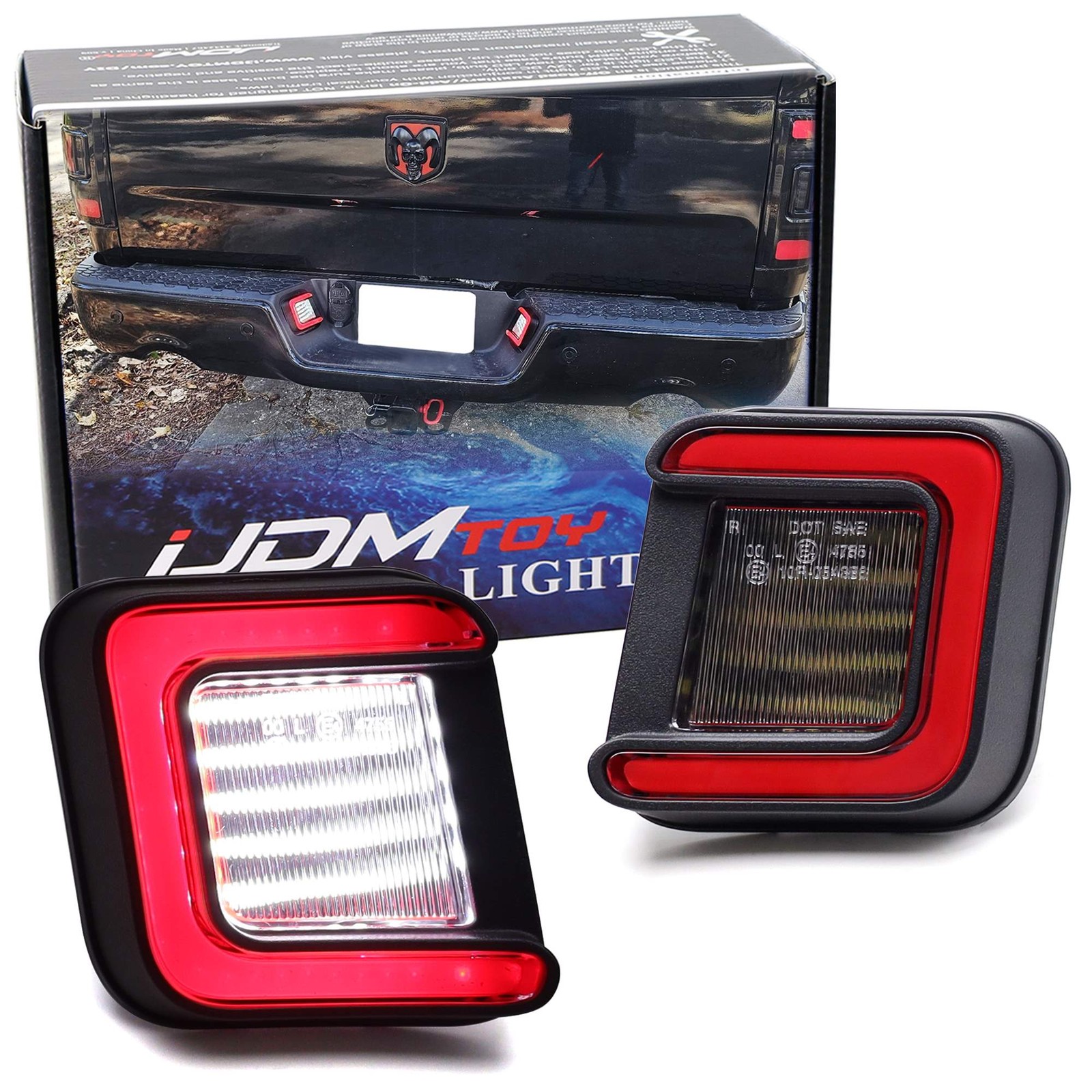 White Full LED License Plate Lights w/ Red Accent C-Ring Trim For 2003-2018 RAM