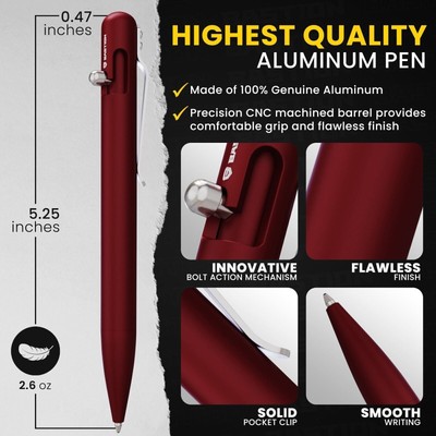 BASTION BOLT ACTION ALUMINUM RED PEN Metal Color Lightweight Tactical Pens NEW