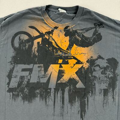 Feld Motor Sports Shirt Size XL Grey Short Sleeve AOP Skull Motorcross Grunge