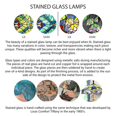 Khelladi 20''H Stained Glass Multicolored Magna Carta Table Lamp - 14''L X 14''W X 