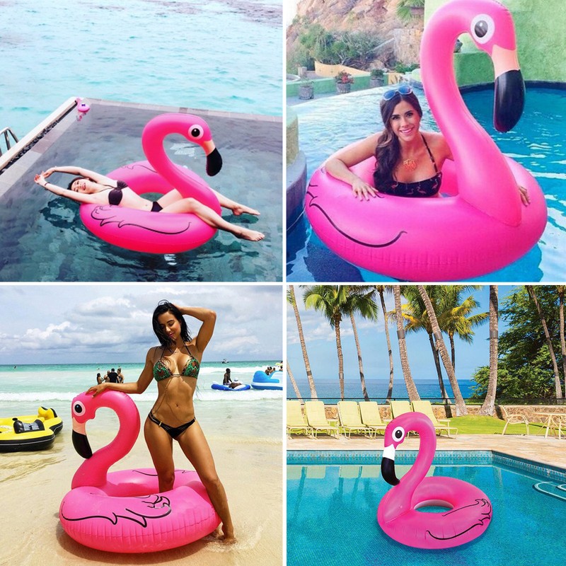 INFLATABLE FLAMINGO SHAPED POOL FLOAT RING SOFA RAFT SWIMMING WATER FUN PINK 47"