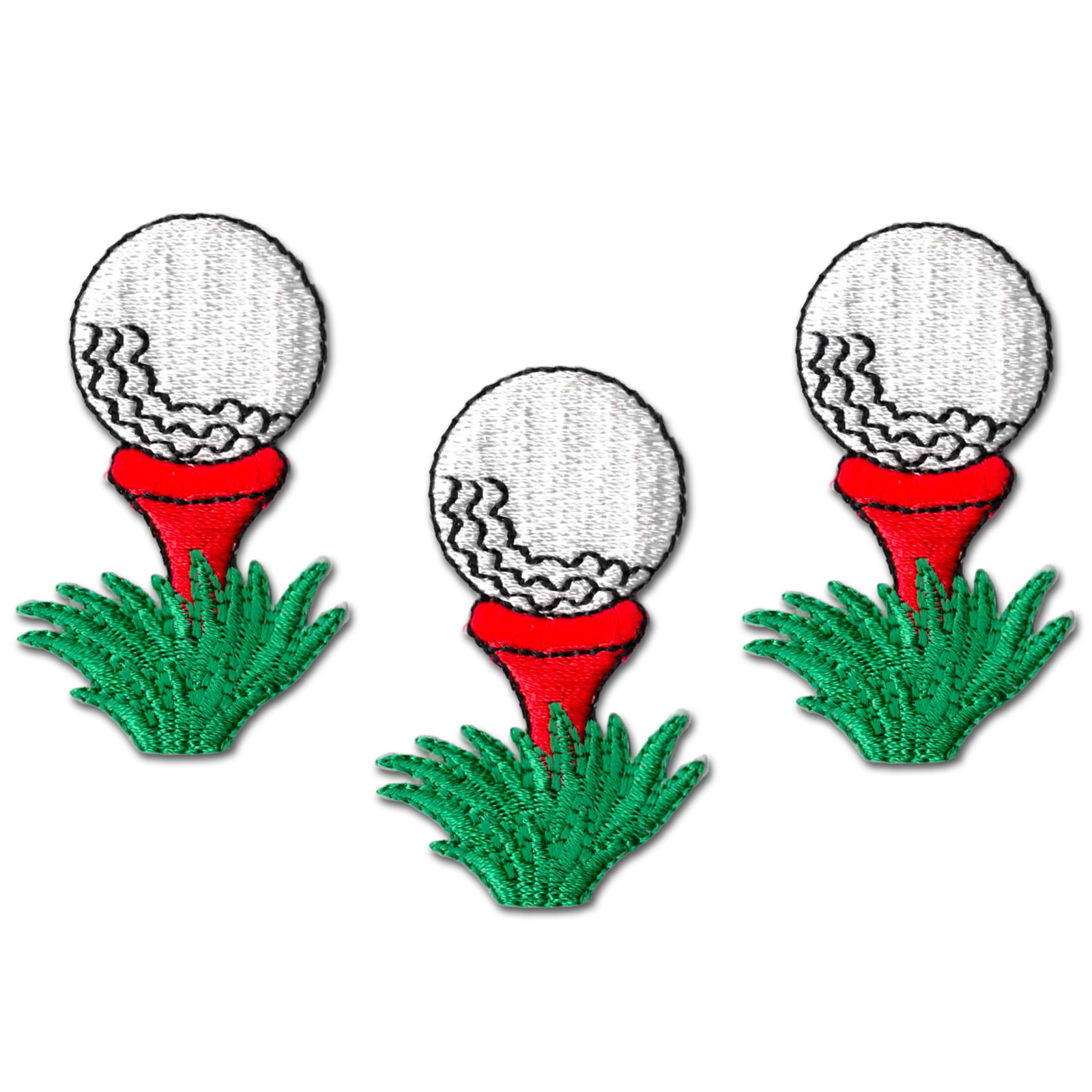 Golf Ball On Red Tee Patches (3-Pack) Golf Embroidered Iron On Patch Applique