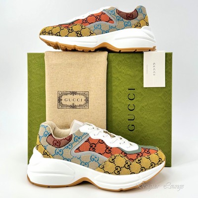 Pre-owned Gucci Men's Rhyton Gg Logo Monogram Canvas Sneakers $890 Size 9.5 / Us 10 In Multicolor