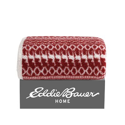 Eddie Bauer Alpine Fair Isle Sherpa Red-Clay Throw Blanket-50X60