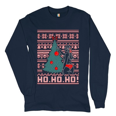 Ho ho ho! Long Sleeve T-shirt Ugly Sweater Christmas Tree Naughty or Nice