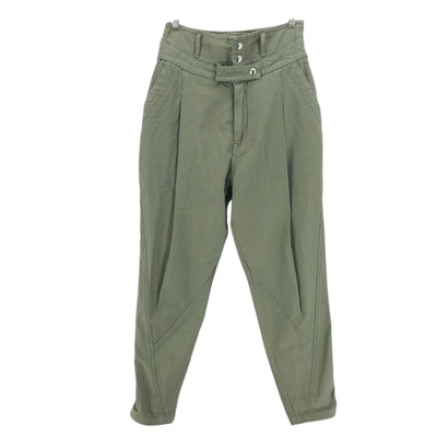 FRAME Twisted Trouser Military Green High Rise Pleated 100% Cotton EUC Size 26