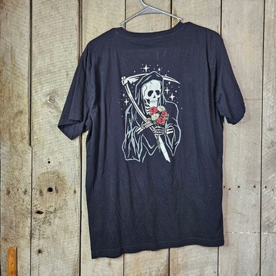 Taco Tuesday Grim Reaper Rose Graphic T Shirt Large Black Skull Goth