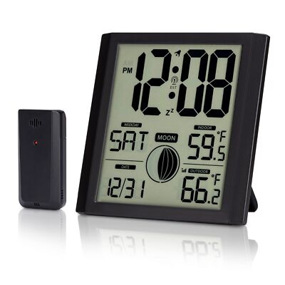 Atomic Wall Clock with Weather Station Wireless Indoor Outdoor Temperature 8.8''