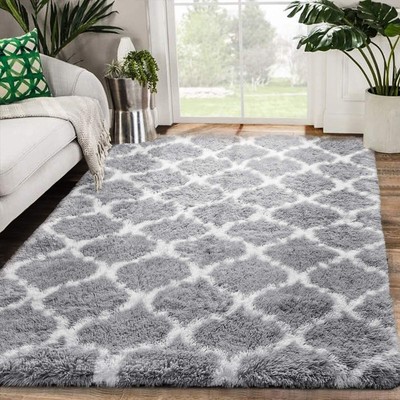 Zareas Soft Geometric Fluffy Rugs for Living Room, 5x8 Feet Area Rug, Shag Gr...