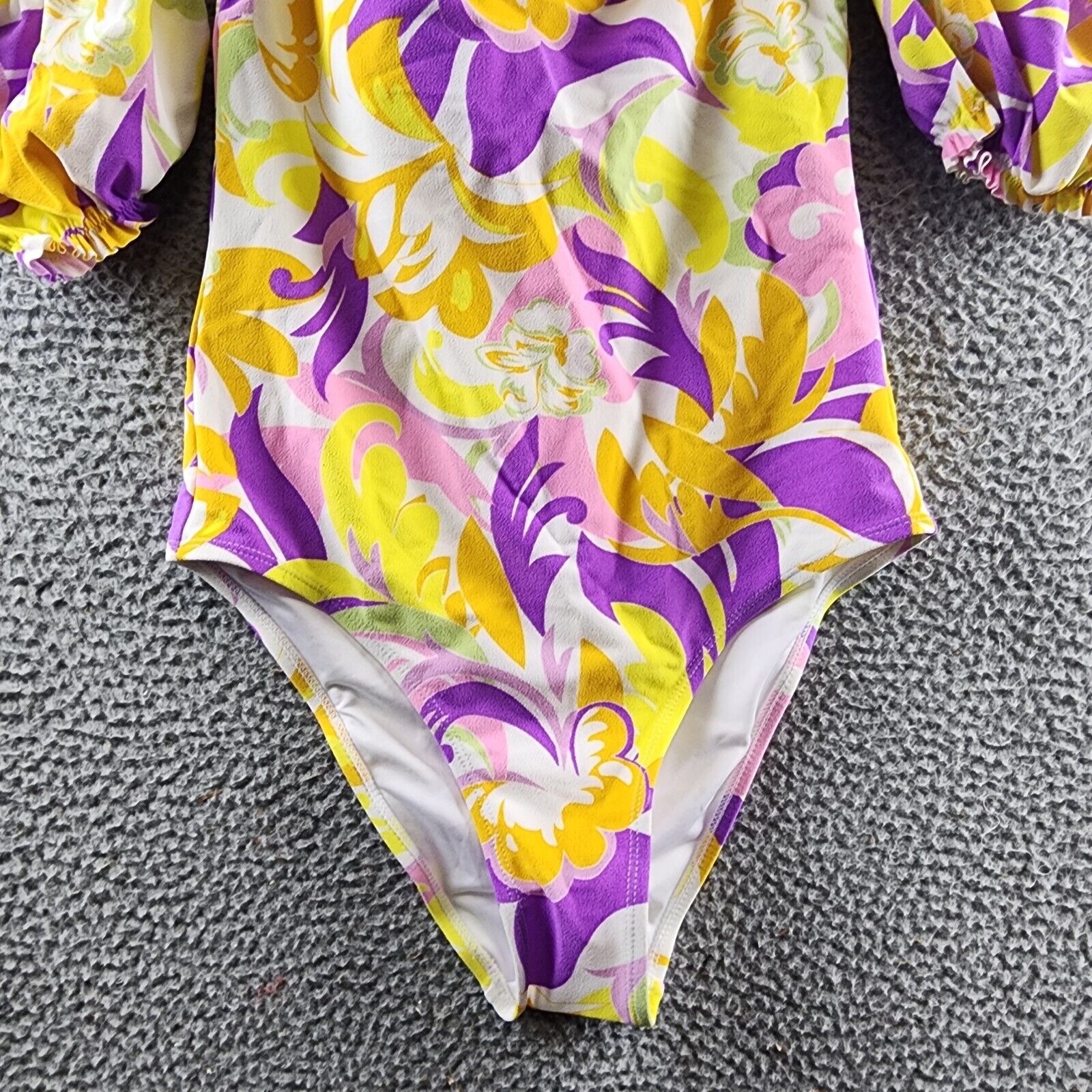 BCBGeneration Floral Off Shoulder One Piece Swimsuit Women M/M Yellow Multicolor - Picture 4 of 14