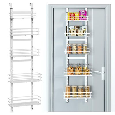 Adjustable 5tier Over The Door Pantry Organizer Spice Rack Narrow Hanging Shelf 
