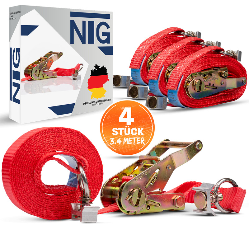 Spanngurt Zurrgurte Airlineschiene, 4 StÃ¼Ck, Mit Ratsche, 3,4 Meter, 25 Mm, Din