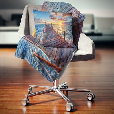 Designart 'Beautiful Sunset over Sea Pier' Modern Throw Blue 71 in. x 59 in.