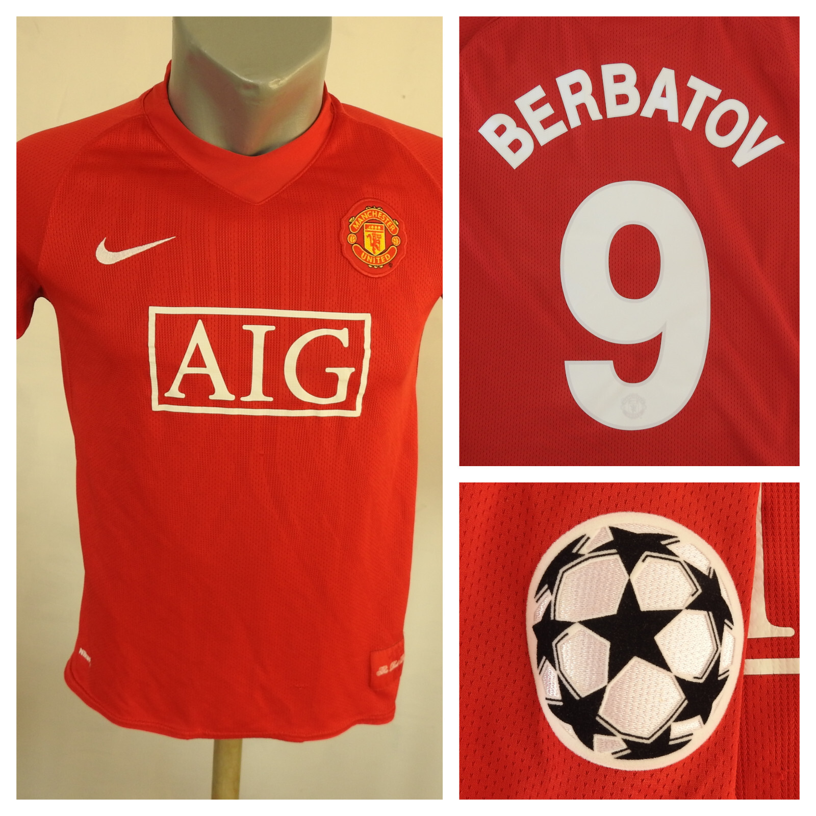 Manchester United 2007 Home Jersey #9 Berbatov Nike Red UCL