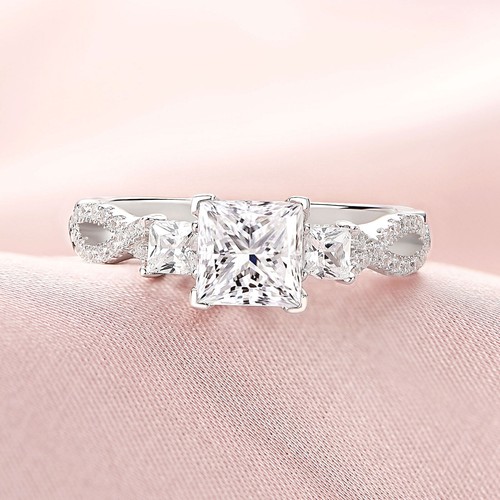 Vintage Three Stone Princess Cut Wedding Rings for Women Sterling Silver Sz 5-10