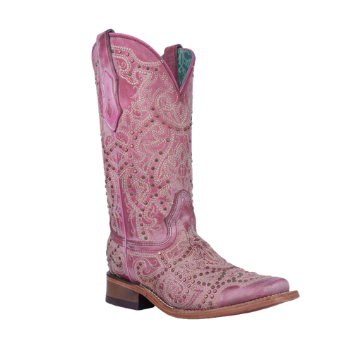 Pre-owned Corral Boots Corral Ladies Studded & Embroidered Powder Pink Western Boots C4042