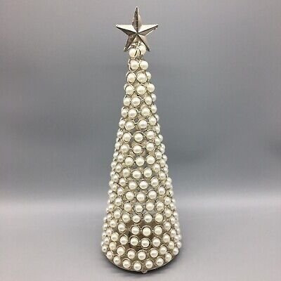 Silver Metal Christmas Tree Set Faux Pearl Elegant Tealight Holder Holiday 14