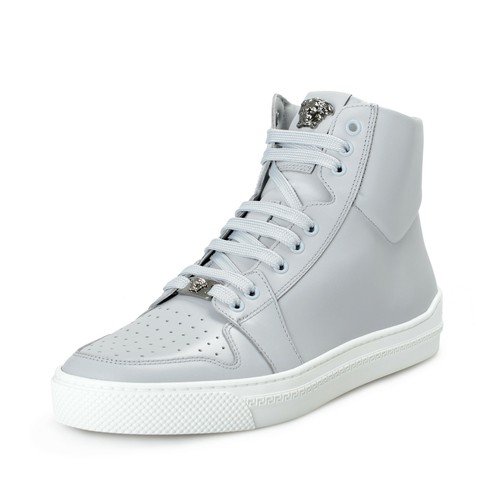 Pre-owned Versace Men's Gray Leather High Top Fashion Sneakers Shoes Sz 7 8 9 10 11