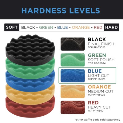 6.5" Blue Waffle Light Cut Grip Foam Polish Buff Pad - DA Hook & Loop Car Detail