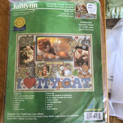 Feline Drive Fabric Plastic Canvas Counted Cross Stitch Kit Cat Picture Frame