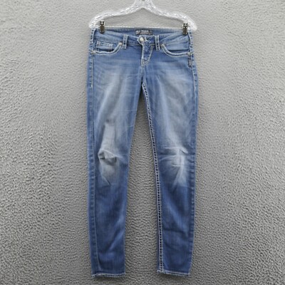 Silver Womens Camden Rose Skinny Jeans 26x39 Blue Medium Wash Denim Raw Hem